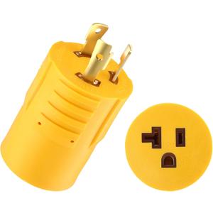 Kanayu Shore Power Compatible with Nema L5-30p to 5-15/20r Rv Generator Adapter for Marine 30 Amp to 110v 15 Amp/120v 20 Amp Regular Inlet Connector, 30a 3 Prong Locking Generator Cord(Yellow)