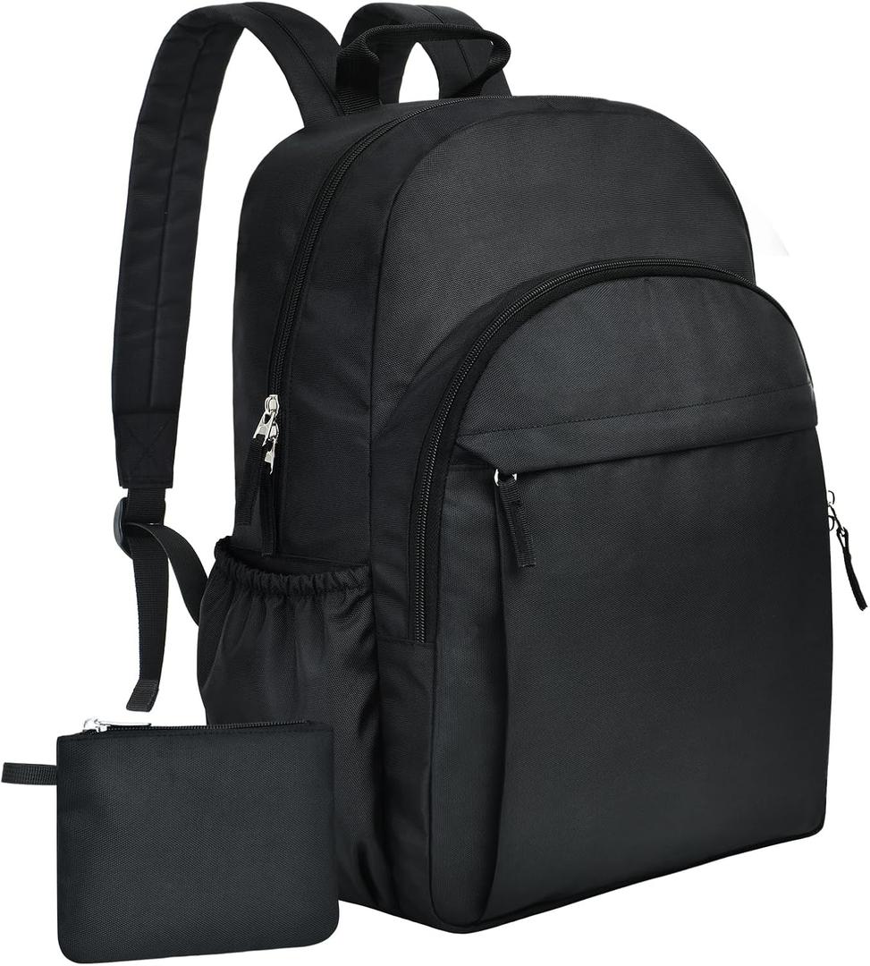 15.6 inch Basic Black Backpack for Men, Travel Backpack Carry on, Water Resistant School Backpacks for Teens, College Back Pack Bookbag for Boys Girls, Work Backpacks for Women