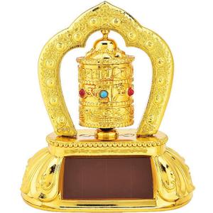 Car Prayer Wheel, Tibetan Tibet Buddhist Solar Energy Prayer Wheel for Car Interior Decoration, 9.5 x 6.5 x 11.5cm