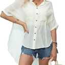 Kumufenc Womens Swimsuit Cover Up Summer Bathing Suit Coverup Gauze Button Down Short Sleeve Shirts (Yellow, M)