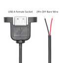 4Pcs USB A Female to 2 Pin Bare Wire 30CM, 5V/3A USB Female Socket 2 Pin Pigtail Open End Power 22AWG Cable with Mounting Screws, for Installed or Replace Repair DIY Cable