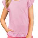 Yousify Girls 2 Piece Short Sets Kids Summer Outfit Flutter Sleeve Shirts Ruffle Short Sleeve Top and Shorts with Pocket (Pink)