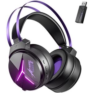 Wireless Gaming Headset for PC,Laptop,Ps4, Ps5, Switch,Noise Cancelling Over Ear Headphones with Mic,RGB Light, Soft Memory Earmuffs-Black Purple
