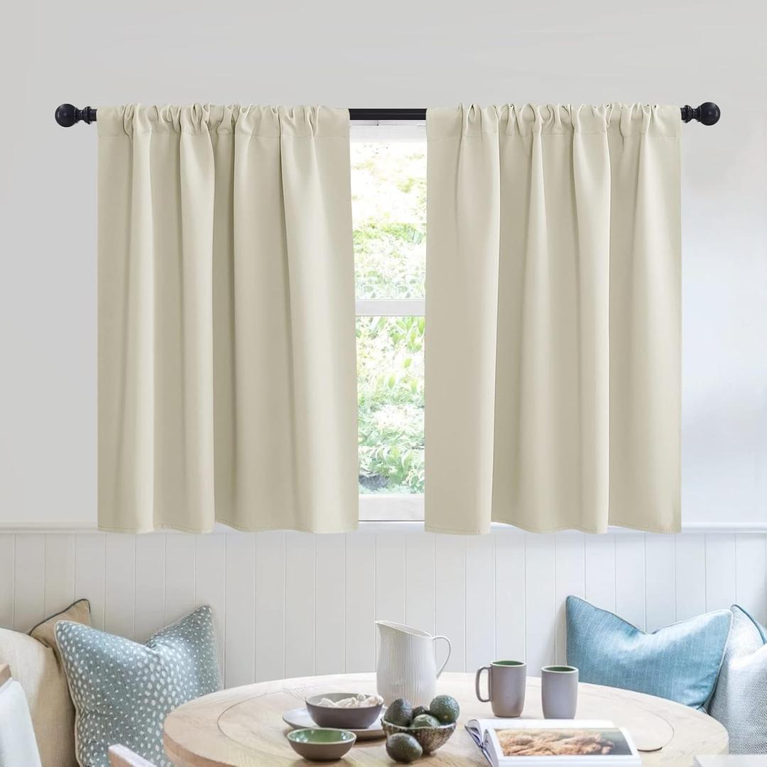RYB HOME RV Curtains for Camper Windows - Soft Thermal Insulated Small Window Curtain Tiers for Cafe Kitchen Bedroom Basement Glass Door Window, W 42 x L 30 inches, Geige, 2 Panels (Beige)