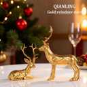 Set of 2 Gold Reindeer Christmas Decor Figurines - Handcrafted Resin Deer Statues for Tabletop Mantel or Shelf, Elegant Gold Reindeer Decor and Christmas Deer Figurines for Holiday Home Decoration