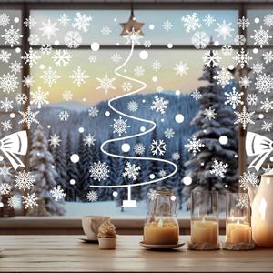 10 x 9 Sheets Christmas Snowflake Window Clings Winter Wonderland Decal Stickers Let it Snow Reindeer Snowman Window Seasons Decals for Elk Snowball Holiday Home Kitchen Living Room (Winter3)