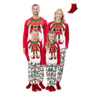 PATPAT Family Christmas Pjs Matching Sets Holiday Jammies Sleepwear Christmas Pajamas for Family Xmas Outfits with Socks (Small, Elf Costume Print)