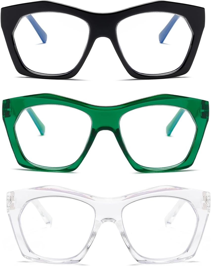 Viseng 3 Pack Oversized Frame Design Women's Reading Glasses, Blue Light Blocking Computer Reader +1.75