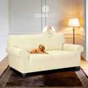 URBANLIFE 1-Piece Stretch Sofa Slipcovers for 2 Cushion Loveseat Couch, Super Stretch Non-Slip Sofa Cover with Elastic Bottom, Machine Washable Furniture Protector for Kids & Pets, Medium Loveseat, Cream