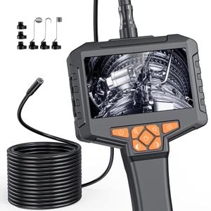 Single Lens Borescope, Ginocaco 4" IPS Endoscope Camera with Light, IP67 Waterproof Snake Camera with Semi-Rigid Cable for Automotive, Plumbers, HVAC(16.4Ft)