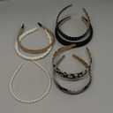 Set of 7 Fashion Aesthetic Designs Headbands with Pearls Flowers, Non-Slip, Preppy, Wide and Thin, Black and White Hair Hoops for Girls Women