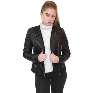Olivia Miller Womens Faux Leather Zip Up Moto Biker Jacket (Large, Black)