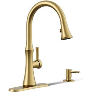 Kohler R28706-SD-2MB Kaori Single Handle Kitchen Faucet with Pull Down Sprayer and Soap Dispenser, Vibrant Brushed Moderne Brass