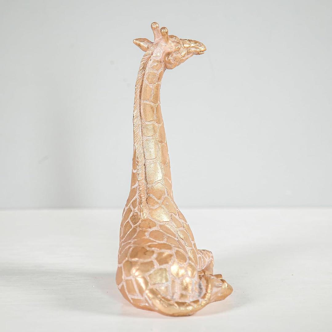 Decorative Giraffe Sculpture, Rose Gold Resin, 14.5 inch Height, Modern Nordic Art Decor Statue