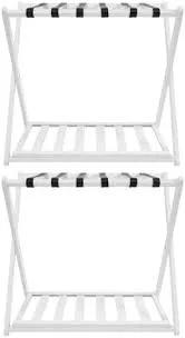 Semiocthome Set of 2 White Bamboo Luggage Racks, Portable Suitcase Stand with Shelf, Folding Luggage Stand Ideal for Guest Room, Bedroom, Hotel, Easy Assembly