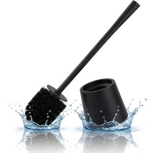 Betanull Toilet Brush & Holder, Rust-Resistant Stainless Steel, Extra-Long Handle, Dense Bristles for Deep Cleaning Toilet Bowl, Under Rim, Bathroom Corners, Small Spaces,Drip-Free,Space Saving,Black