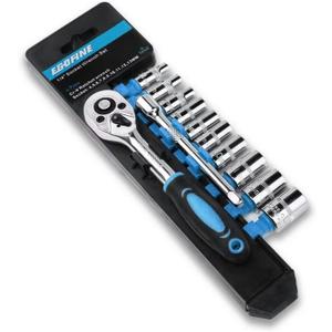 Egofine 12pcs 1/4 Inch Mini Ratchet Socket Wrench Set, Drive Socket Set with 10 Sockets (4-13mm) and 2 Way Quick Released Ratchet Handle and Extension Bar, Blue