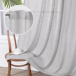MYSKY HOME 108 Inches Long Ceiling Curtains, Light Filtering Boho Window Sheer Drapes for Living Room Patio Sliding Door Back Tab Elegant Look, 50" Wide x 108" Long, Light Grey, 2 Panels