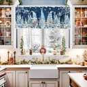 Christmas Gnome Window Valance,Xmas Tree Valances for Kitchen Windows,Winter Snowflakes Branches Rod Pocket Valance Curtain,Dark Blue Short Curtains Window Treatment for Bedroom 54x18in