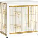 DWANTON Dog Crate Furniture with Cushion, Wooden Kennel Table with Double Doors, Indoor Dog House, Small/Medium/Large Size, 27.2" L, White
