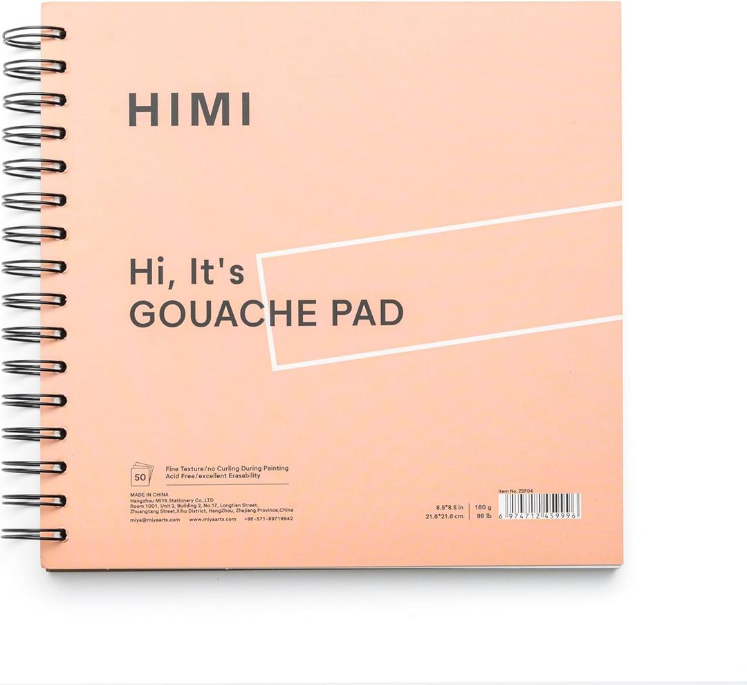 HIMI Gouache Pad 8.5X8.5''(98lb/160g) 50 Sheets Mix Paper Pad, Side Wire Bound, Fine Texture, in Gouache Acrylic Art Pad for Sketching, Ink Sketch Book, Art Supplies Drawing Pad Gift (Pink)