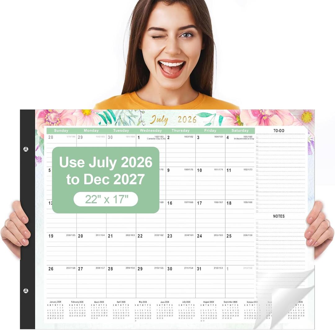 Gannyfer Desk Calendar 2026-2027, 18-Month Large Desk Calendar, Use Now Until March 2027, 22" x 17" Desktop Pad Calendar, with Notes Section, Thick Paper, Large Grid Layout (6 Stickers Included)