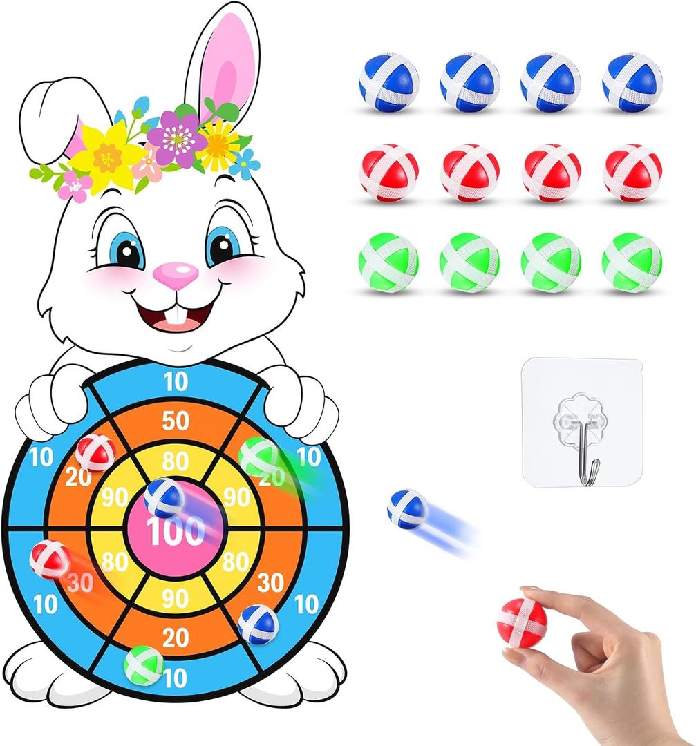 Capoda Easter Dart Board Game 28" Cute Bunny Dart Board with 12 Sticky Balls Easter Basket Stuffers for Easter Yard Indoor Outdoor Sports Games Birthday Gifts Party Favors Supplies
