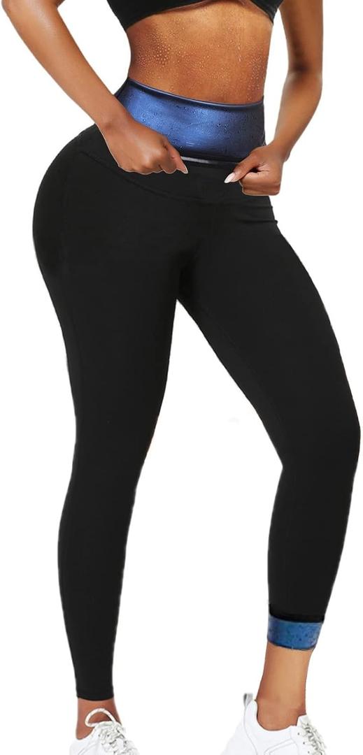 huiming Sauna Sweat Pants Shorts Slimming Compression Workout Thermo Waist Trainer for Women Leggings Body Shaper Weight Loss (Small-Medium, Black)