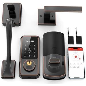 Front Door Lock Set Keyless Entry: Keyless Entry Smart Deadbolt with Handle Set, Hornbill Keypad Electronic Door Lock with Handles, APP/Bluetooth/Auto Lock/Keyfobs/Keys, Oil Rubbed Bronze