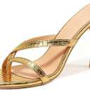 Women's Strappy Thong Heeled Sandals Square Open Toe Slip On Stiletto Heels Flip Flops Fashionable Sexy Backless Kitten Heel Slippers Shoes (Gold)