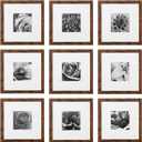 eletecpro 10x10 Picture Frames Set of 9 Classic Gallery Wall Frame Set Displays 5x5 Photo with Mat or 10x10 without Mat, Square Picture Frames Collage Wall Decor, Rustic Brown Modern Home Decor for