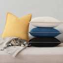 decorUhome Summer Decorative Throw Pillow Covers 20x20 Set of 2 Square Faux Linen Outdoor Neutral Farmhouse Pillow Covers with Stitched Edge for Couch Sofa Living Room, Black