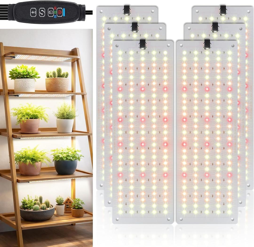 LBW Plant Grow Light, 810 LEDs Full Spectrum Plant Lights for Indoor Growing, Ultra-Thin Panel Grow lamp for Under Cabinet Plant4/8/12H Timer, 3 Lighting Modes, 10 Dimmable Levels, 6 Packs