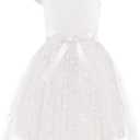 Arshiner Girls Dresses Summer One Shoulder Ruffle Sleeveless Formal Fancy Party Birthday Tulle Dress with Belted (16, White)