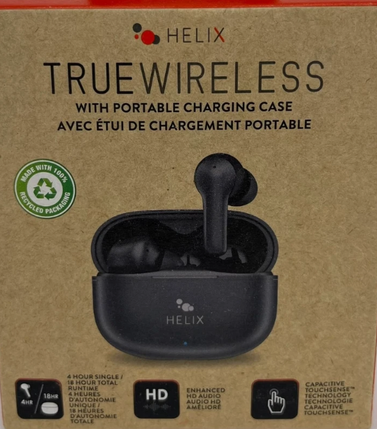 Helix True Wireless Earbuds With Portable Charging Case Black V1-1123 
