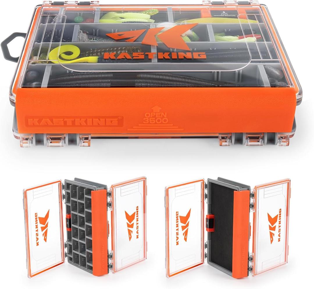 KastKing HyperSeal 3500 Double-Sided Waterproof Fishing Tackle Box Adjustable Dividers, EVA Foam Jig Storage, Lure & Terminal Tackle Organizer,1 Pack