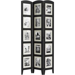 SZQINJI 3 Panel Photo Room Divider Screen, Solid Wood Divider for Room Separation for 8x10 Picture Frame Without Mat for 5x7 Photo with Mat, Black