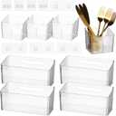 yeesport 8 PCS Cabinet Door Organizer Bins, Clear Plastic Wall Mount Hanging Storage Baskets with Adhesive Hooks, Bathroom Fridge Kitchen Pantry Under Sink Drawer Organizer with Drain Holes