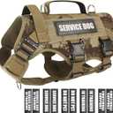 WINSEE Service Dog Vest Harness for Large Dog, Tactical Working MOLLE Vest with 10 Pet Patches, No Pull Heavy Duty Harness for Training Walking (Camo Desert) L