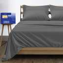 THREAD SPREAD 100% Egyptian Cotton Sheets California King Size - High Thread Count, Luxury 5-Star Hotel Cal King Sheets (6 PC, Dark Grey), Soft, Cooling, Sateen Weave, 16" Deep Pocket Bed Sheet Set (California King with four cases)