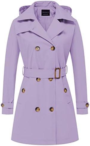 CREATMO US Women's Trench Coat Double-Breasted Classic Lapel Overcoat Belted Slim Outerwear Coat with Detachable Hood, XXL