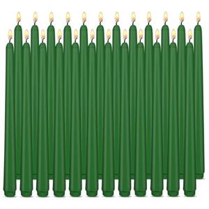 Green Taper Candles, Set of 24 Unscented and Smokeless 10 Inch Taper Candles Long Burning, Paraffin Wax with Cotton Wicks for Burning Approxinately 7-8 Hours Time