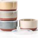 Ceramic Bowl with Lid: 20 oz Microwave Safe Porcelain Soup Containers for Food Storage, Meal Prep, Working Lunch, Picnic & Camping - 5-Inch Set of 4 Dipped Color & Speckle