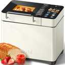 KBS 2.2LB Smart Bread Maker, 20-in-1 Automatic Bread Machine with Color Touchscreen, Dual Heaters, True Ceramic Pan, Auto Nut Dispenser, 2 Custom Programs, Sourdough&Gluten Free, White Stainless Steel