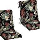Arden 2-Pack Outdoor Patio Dining Chair Cushion, 20x44, Rain-Proof Seat Pad, Fade-Resistant Outdoor Cushion Simone Black Tropical