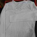 Long Sleeve Tops for Women Eyelet Scalloped Lace V Neck Blouse Casual Loose Fashion Shirts L