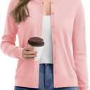 YUCOLEN Women's Cardigans Sweater Lightweight Button Down Crew Neck Long Sleeve Soft Knit Casual Cardigan (Pink, XXL)