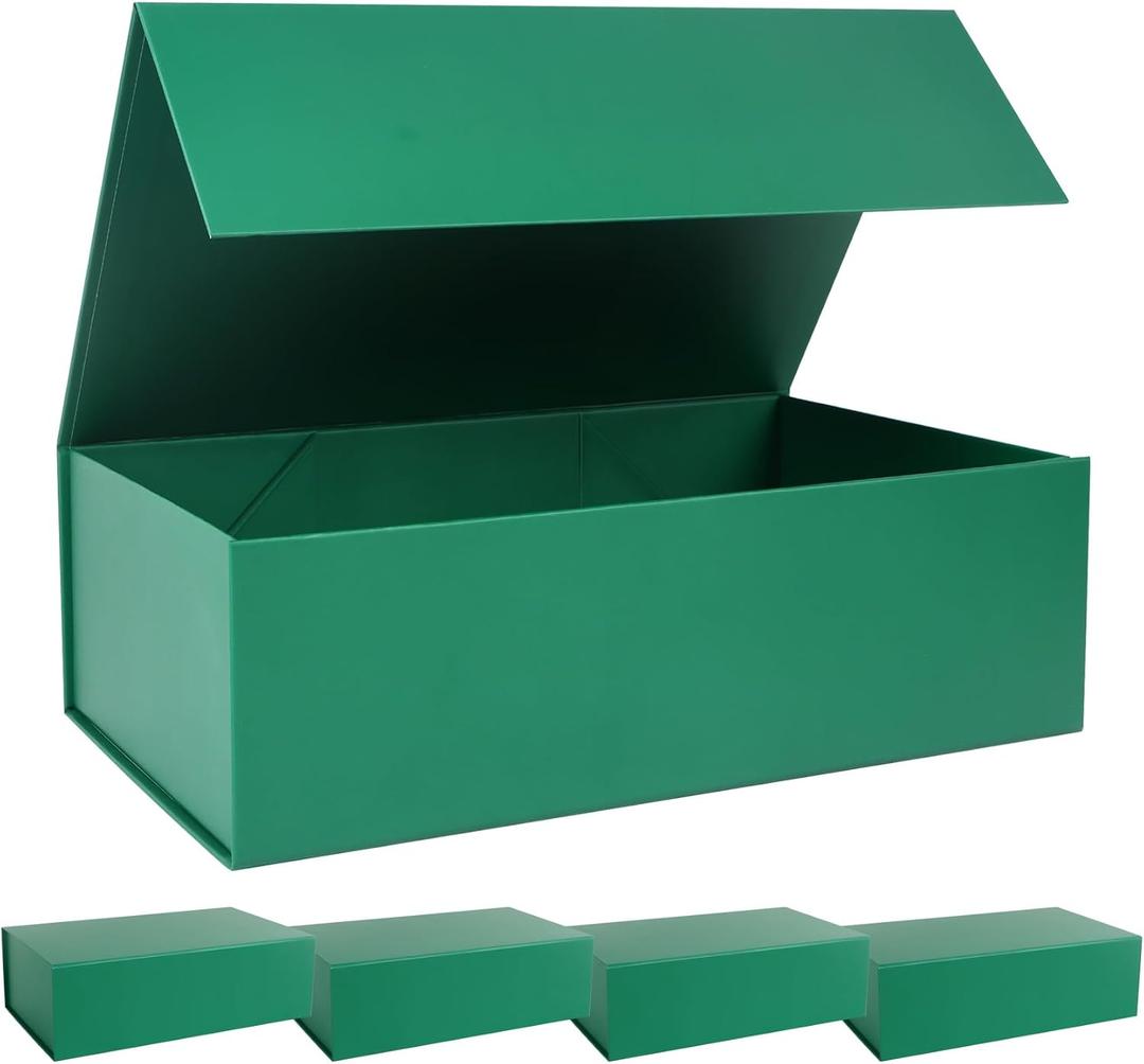 LFBOX Green Christmas Gift Box with Magnetic Lids 13.8x8.3x4.4 in, Bridesmaid Groomsman Proposal Box, Large Rectangle Storage Box 5 Pack