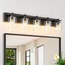 5 Light Modern Bathroom Light Fixtures Over Mirror, Black Vanity Lights for Bathroom Wall Sconces with Clear Glass Shades, E26 Socket (Bulbs Not Included)