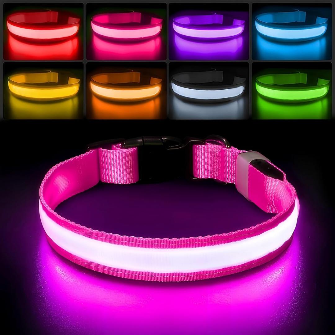 PcEoTllar Light up Dog Collar for Night Walking - LED Dog Collar Light Rechargeable Color Changing, Glow in The Dark Dog Collars Waterproof Glowing Dog Collars for Large Small Medium Dogs (L(19 inch-23.6 inch), Pink)